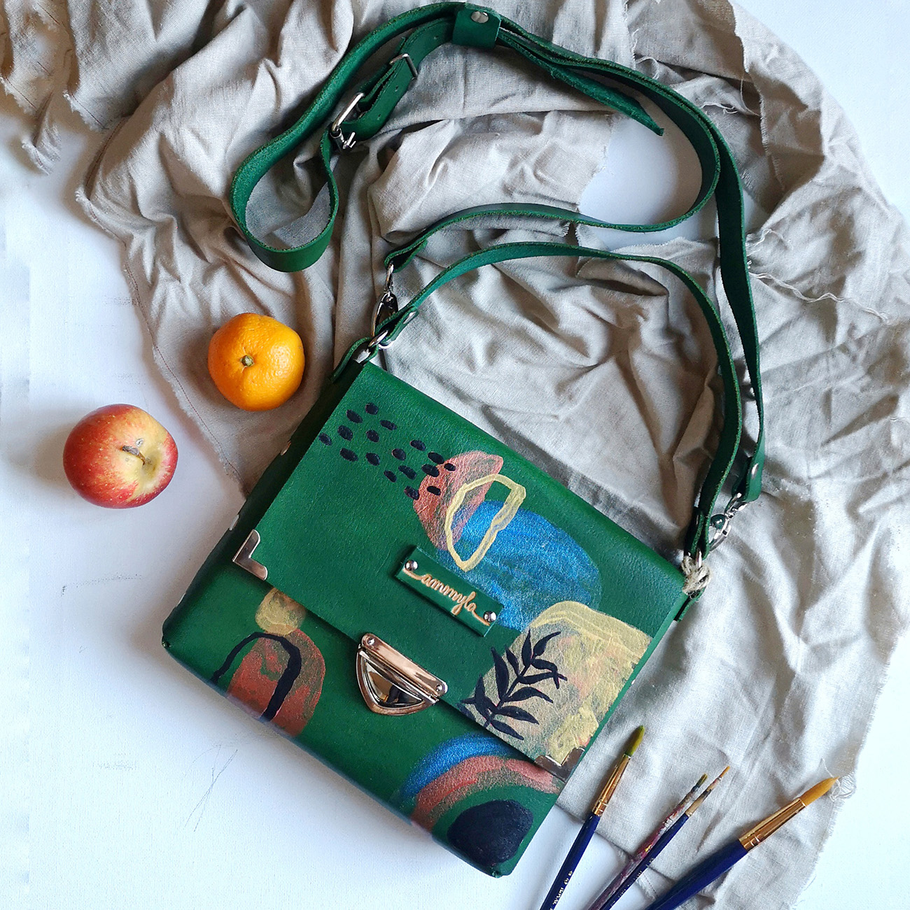 Kožená kabelka Rainforest (ručne maľovaná)