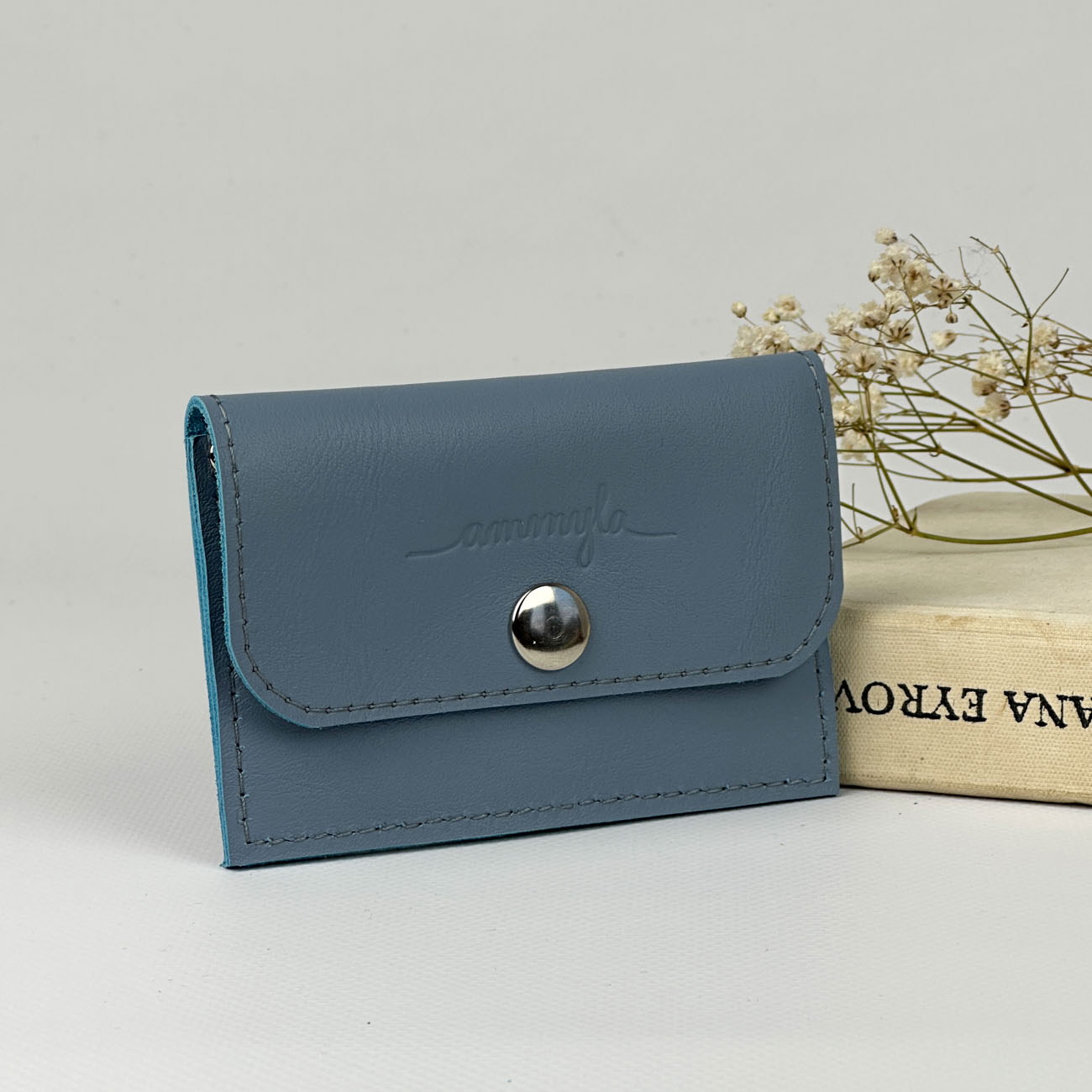 Kožená mini peňaženka (steel blue)