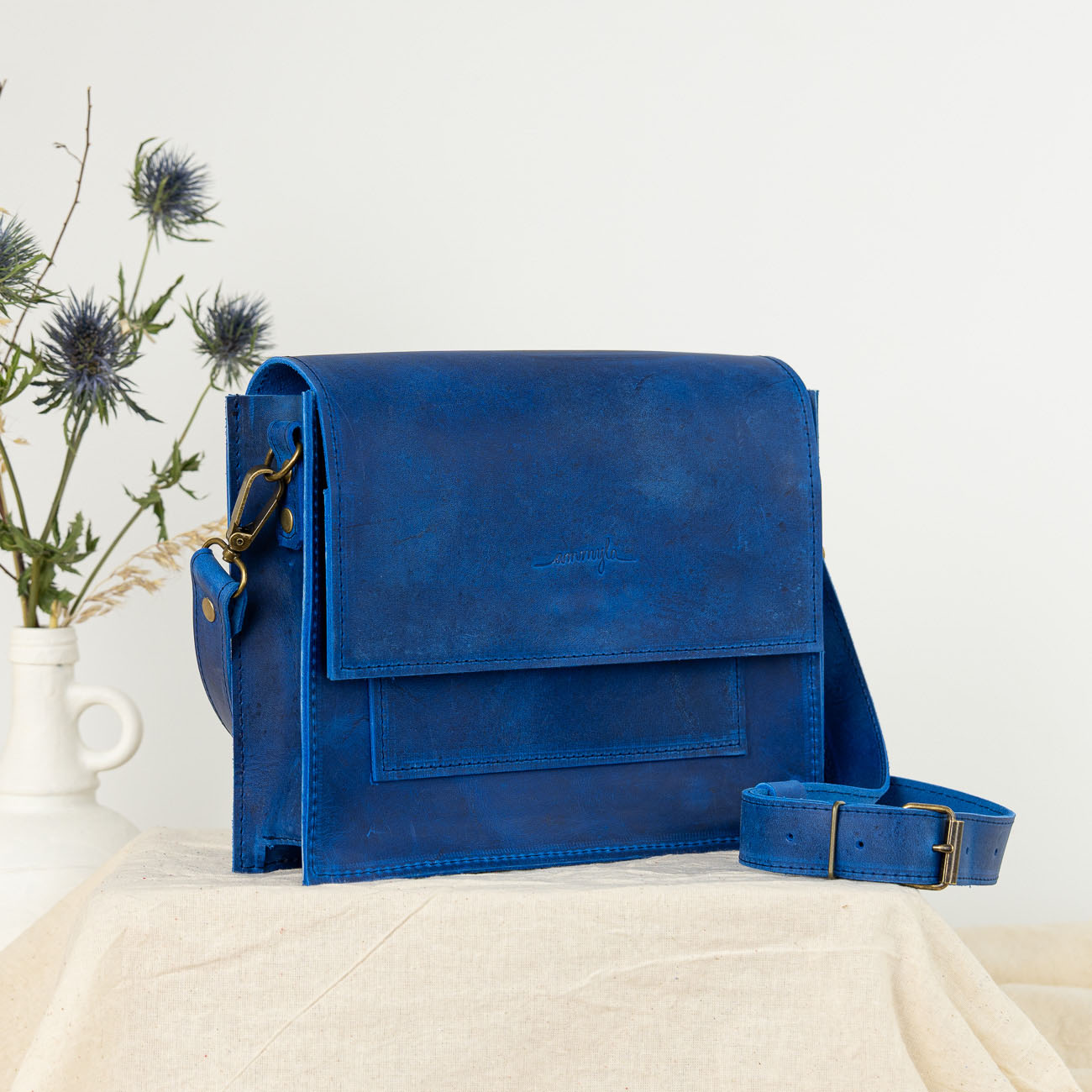 Kožená kabelka Zara Raw (crazy blue)
