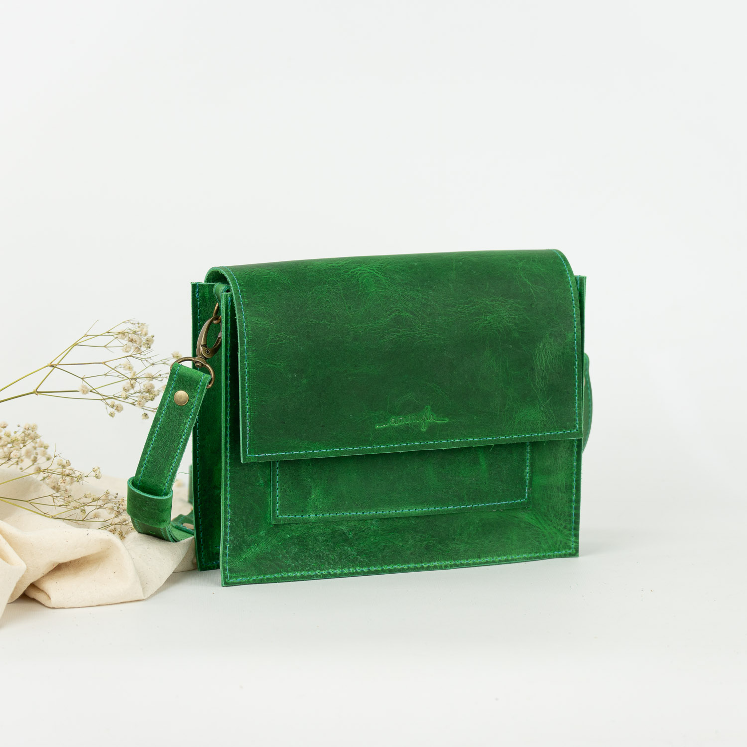 Kožená kabelka Zara Raw (crazy zelená)